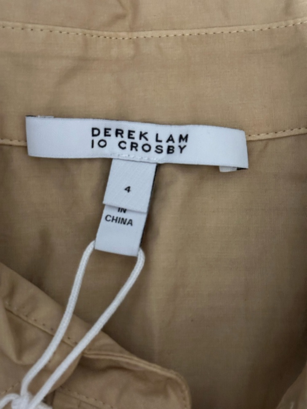 10 Crosby Derek Lam Beige Shirt Midi Dress with Ombre White-to-Brown Hem - Picture 2 of 3